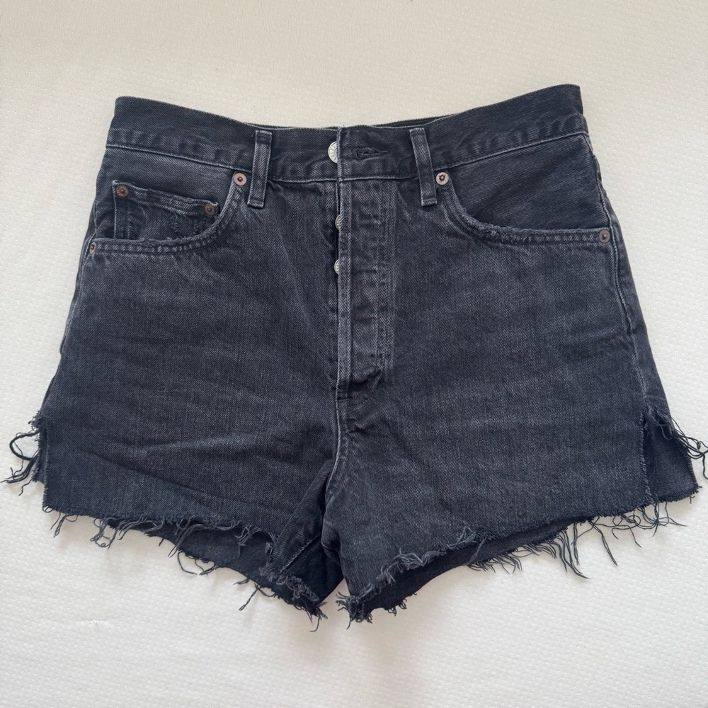 AGOLDE Black Button-Fly Cutoff Denim Shorts